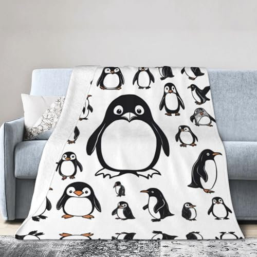 SDFHU Reise-Flanelldecke mit niedlichem Pinguin-Druck, Klimaanlage, Decke für Bett, Sofa, Campingdecke