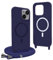 Magnetic Cover for iPhone 15 Plus with Lanyard, Compatible with MagSafe, Silicone Case with Adjustable Neck Strap Nylon Chain Necklace – Blue