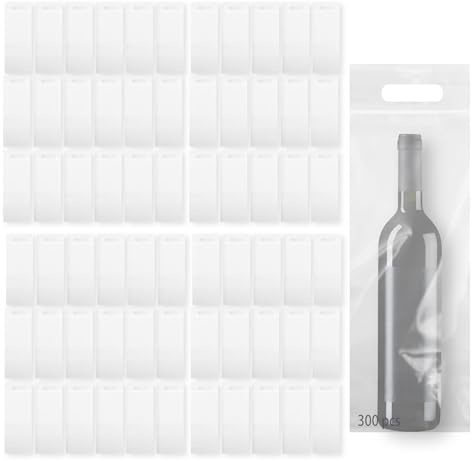 KEJJNYER 300 Pcs Clear Wine Bottle Bag, Plastic Seal Wine Bags Bulk with Handles for travel, Restaurants, Bar