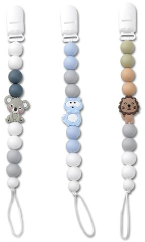 3 Stück Schnullerkette Cartoon-Tier-Design Cup Catcher Silikon Sicherheitsgurt für Spielzeug Verstellbarer Kinderwagenkette zum Aufhängen von Spielzeug Trinkbecher Halteriemen für Kinderwagen