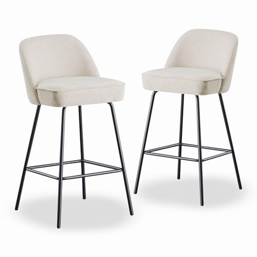 JaHECOME 2er-Set Barhocker mit lehne, Barstuhl mit gepolsterter Sitz und Federkern, Sitzfläche aus Leinen und Textilen Metallbeine für Bar, Theke Esszimmer, Café und Bistro (2, Beige)
