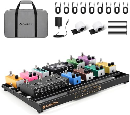 CAHAYA Guitar Pedal Board Portable - Pedal Board Built-in Power Supply Lightweight Aluminum Alloy Guitar Effect Pedalboard with DC Cables USB Output Carry Bag and Power Adapter 49 * 31.2cm 2.1kg