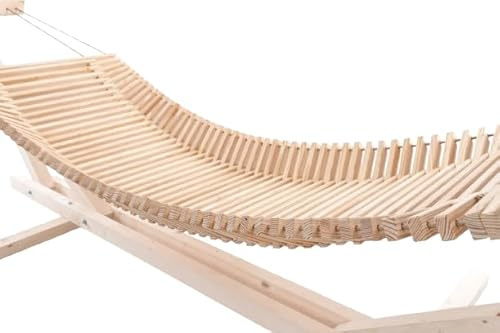 Hängematte mit Holzständer - Handgefertigter Bio-Holzrahmen, wetterfest und parfümfrei, Hängematte für Terrasse, Hof, Balkon & Garten (Natur)