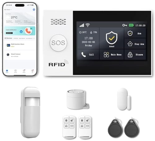 Alarmanlage Haus WLAN + 4G ohne Monatsgebühr, 4,3 Touchscreen, App-Steuerung mit SMS & Batteriewarnung – Sicherheitssystem für Haus & Alarmanlage Wohnung, Alexa kompatibel (Lot de 8 Articles)