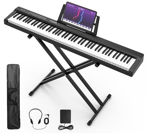 Digital Piano 88 Key Full Size Semi Weighted Electronic Keyboard Piano Set with Stand,Built-In Speakers,Electric Piano Keyboard with Sustain Pedal,Bluetooth,MIDI/USB/MP3 for Beginners Adults/81x