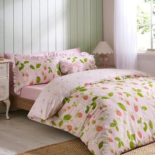 Catherine Lansfield Parure de lit réversible avec Housse de Couette et taies d'oreiller Motif Vichy Rose