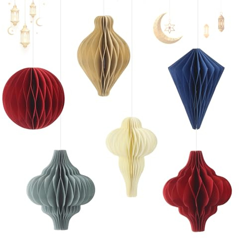 Sunyunze 6 Stück Osterdeko Papier Waben Ornamente zum Aufhängen Deko | 3D Mini Anhänger aus Bienenwaben Hängestück für Eid al-Fitr Ostern Weihnachtskranz Silvester Heimdekoration Frühling Deko