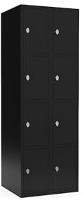 kaiserkraft | 4er-Schließfachschrank Fydor | 2 Abteile | Schwarz | B 600 mm | Flache Dachform | Vorhängeschloss