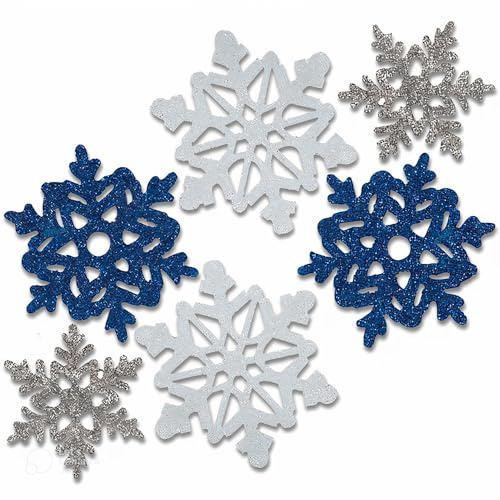 Unique Party 62551 - Mini Glitter Snowflake Christmas Decorations, Assorted Pack of 6