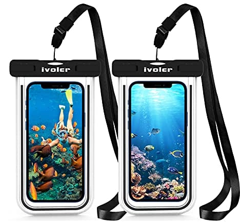 ivoler Waterproof Phone Pouch, 2-Pack IPX8 Universal Fluorescent Design Waterproof Case Dry Bag for swimming Compatible for iPhone 15 14 13 12 11 Pro Max XR,Samsung,Huawei etc up to 7(Black+Black)