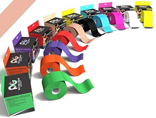 Physix Gear Sport Kinesiologie Tape Wasserfest Hautschonende Kinesiotapes extra lange Haftung Sporttape Kinesiotape Dusch- und Schweißresistent Physio Tape Kinesio Tape + Tapen Anleitung 2x HAUT