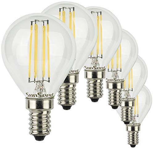 SUNSEED 6 X E14 5W (Equivalent to 48W) Sapphire Filament LED Golf Ball Light Bulb G45 Neutral White 4000K