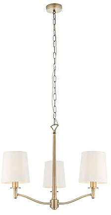 Endon 73411 Ortona Three Light Ceiling Pendant Light In Matt Antique Brass And White Faux Silk Shade