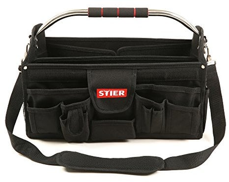 STIER Werkzeugtasche Premium+, leer und unbestückt, reißfestes Polyester, 24 Fächer, mit Schultergurt, Leichtlauf-Rollen und ergonomischer Griff für komfortablen Transport