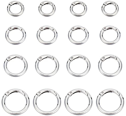 PandaHall Elite 16 Stück 35/28/25 / 20mm Runde Frühling O-Ring, Frühling Snap Clips Trigger Frühling Schlüsselanhänger Schnalle für Tasche Schmuck & DIY Handwerk machen, 4 gemischte Größen, Platin