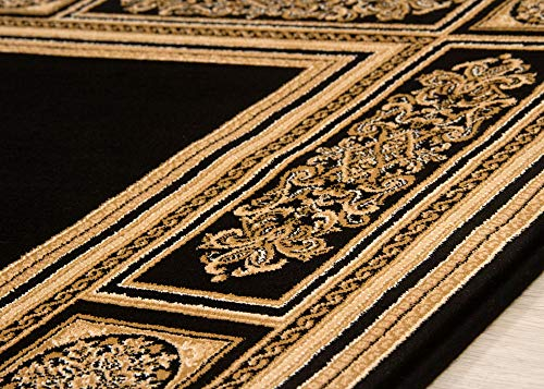 Steffensmeier Wohnzimmerteppich Classical Quality | Wohnzimmer | Beste Qualität | Orientalisch | Schwarz Gold, Größe: 80x150 cm