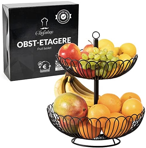 Chefarone® Obst Etagere Groß - Obstschale 33CM - Stilvoller Obstkorb, Schwarz , XL