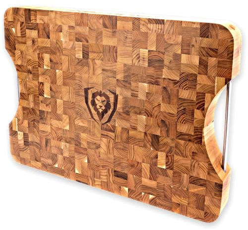 Dalstrong Massive XL Schneidebrett – Lionswood Hirnholz-Teakholz – 63,5 x 45,7 cm, Stahl-Tragegriffe, Servierbrett, große Schneidebretter für Küche, Essen, Schneidebrett, zwei Größen