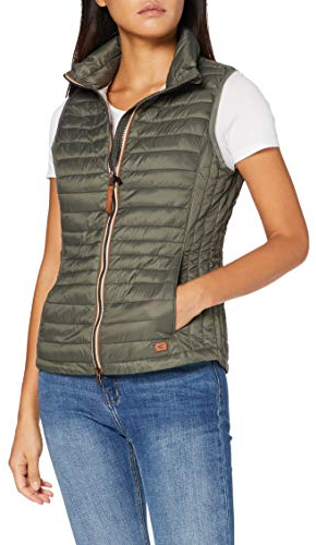 camel active Damen kurze leichte Steppweste mit elastischen Bündchen Khaki, womenswear-44