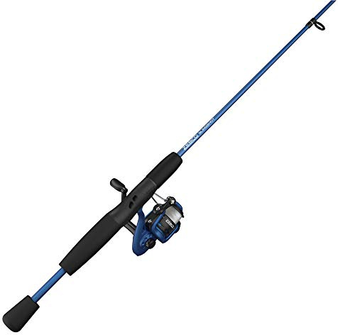 Zebco Slingshot Spinnrolle und Angelrute Combo, 6 Fuß 2-teilige Angelrute, Größe 20 Rolle, wechselbar Rechts- oder Linkshänder, vorgespult mit 3,6 kg Zebco Cajun-Schnur, blau