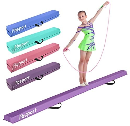 FBSPORT Barra de Equilibrio PU Cuero Plegable 240 cm, Barra de Gimnasia Artistica para Niños Adultos, Viga de Equilibrio con Bolsa de Transporte y Base Antideslizante