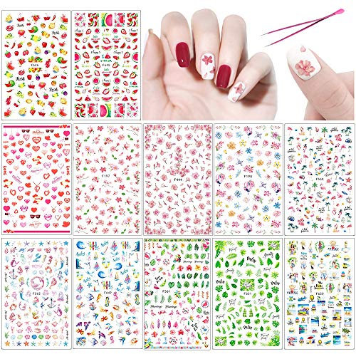 12 pieces of 3D Green Flower Nail Art Nail Decal Flamingo nail art design sticker nail art decoration DIY Nail Art Sticker acrylic fingernail design decoration