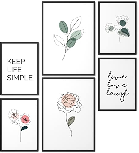 Papierschmiede® Mood Poster Set Little Green, Bilder Wohnzimmer Deko Schlafzimmer, 2x DIN A4 und 4x DIN A5, Pflanzen Blumen Grün Zeichnung - Wandposter ohne Rahmen