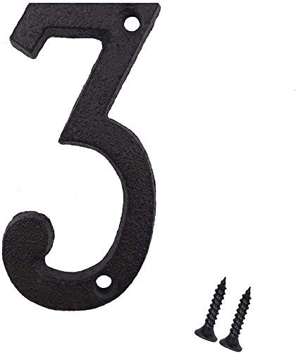 Suithink 3 Inch Black Metal Digital Arabic Numbers Cast Iron House Sign Door Plate DIY Address Numbers for Cafe Wall Courtyard Decor Creative Address Door Numbers with Fixing Screws (3)