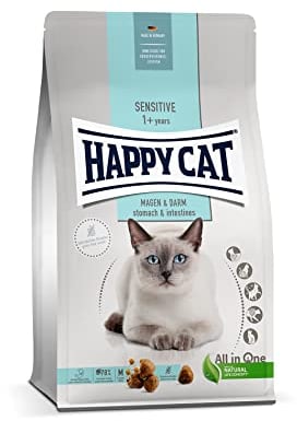 Happy Cat 70595 - Care Magen & Darm - Katzen-Trockenfutter mit Ente für Sensible Katzen und Kater - 300 g Inhalt