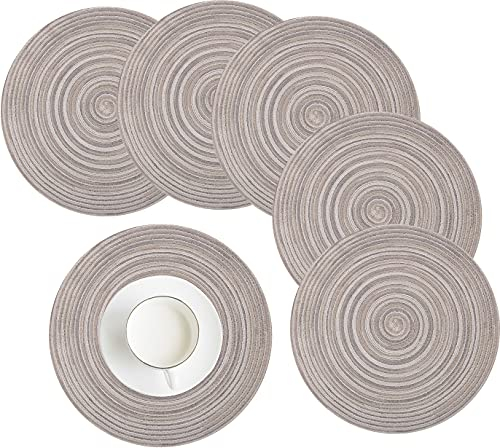 HEYOMART 6er Set Platzsets Rund Geflochtene Tischsets Abwaschbar Regenbogengrau Rund Platzsets Waschbar Hitzebeständig Platzdeckchen Weihnachten für Hochzeit, Fest, Küche, Dekor - 38cm
