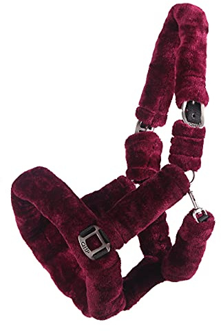 QHP Halfter Alaska komplett mit weichem Teddy-Kunstfell bezogen (Vollblut, Bordeaux/schwarz)