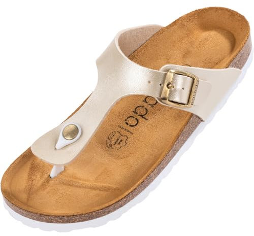 Palado Zehentrenner Damen Kos Metallic – gefertigt in Spanien – Obermaterial mit metallischer Optik – Weichfußbett – Veloursleder-Decksohle Cream UK7 - EU40