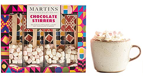 Martin's Chocolatier Lot de 2 Agitateurs à Chocolat Chaud au Lait | Cuillères Avec Guimauves | Boisson Aromatisée | Coffret Cadeau Belge
