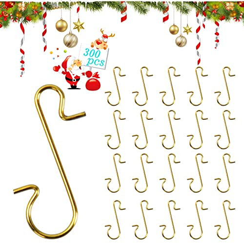 Kugelaufhänger,Dereine 300 Stück Weihnachtskugel S-Haken,Schnellaufhänger,Christbaumkugeln Aufhänger,Haken für Weihnachtsbaumschmuck, Christbaum Baumkugeln Christbaumschmuck (Gold)