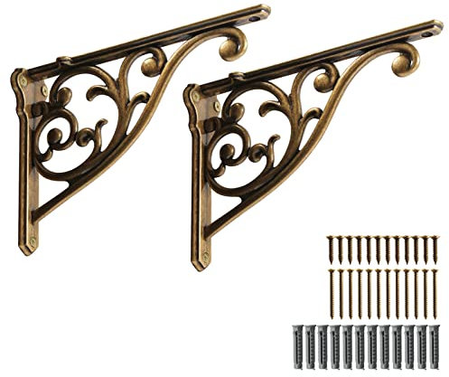 Regalhalterungen, 20,3 cm, antikes Messing, Metallhalterung für Regale, kunstvolle, dekorative Wandhalterungen für Regale (2, antikes Messing), 2 Stück