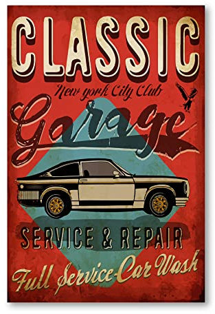 Postereck - 2037 - Vintage Plakat, Auto Retro Alt Werkstatt Wagen - Spruch Schrift Wandposter Fotoposter Bilder Wandbild Wandbilder - Leinwand - 60,0 cm x 40,0 cm