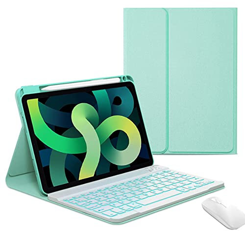 Chstls Étui Clavier pour Xiaomi Pad 5 2021 11, Housse avec Porte Stylo et Clavier QWERTY-US Rétroéclairage Bluetooth sans Fil Détachable Magnétiquement et Souris pour Xiaomi Pad 5 Pro 11 5G 2021, Vert