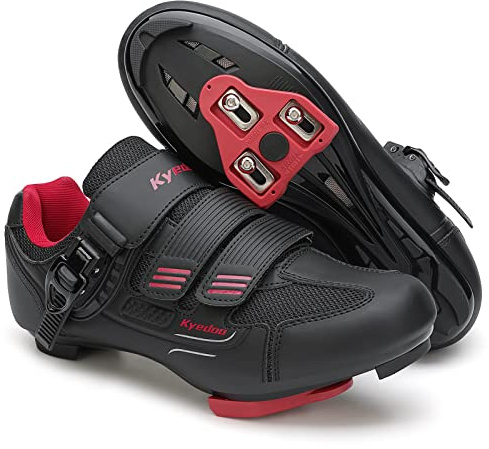 Unisex Cycling Shoes Compatible with Peloton Bike Shoes, Road Bike Indoor Riding Shoes with Pre-Installed Delta Cleats for Men and Women Clip in Indoor Outdoor Pedal Size 11 Black Red