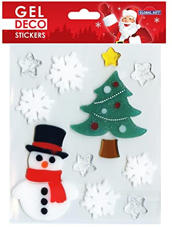 Global Gift Gel-Sticker Weihnachten für Fenster - Schneemann und Tanne