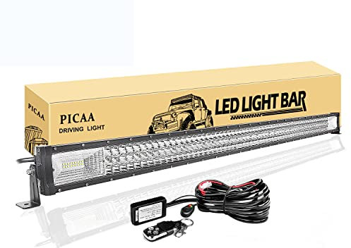 PICAA LED Arbeitsscheinwerfer 50 Zoll 648W Lichtbalken 12V Mit Fernbedienung Kabelbaum Drei Reihen Zusatzscheinwerfer Bar Arbeit Licht für SUV Offroad ATV UTV Traktor 4x4 Auto