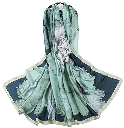FAIRYGATE Schal Grün Damen Seidenschal Damen Warm Weich Seidentuch Künstlerische Tusche und Waschmalerei Eleganten Stil Blumenmuster Als Stola Halstücher Sonnenschut Kap Ganzjährig 82012