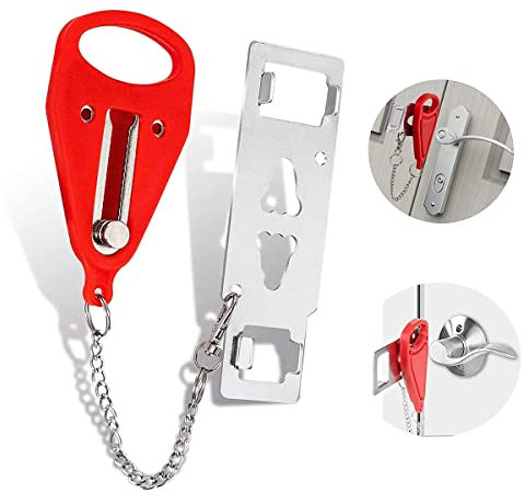 Portable Door Lock for Door Hotel AirBNB Home Apartment, Hotel Door Lock Travel Safety Devices Travel Door Lock for Hotel Rooms Lightweight Compact Extra Protection Easy Install No Tools Needed (Red)