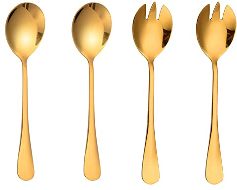Dilireba 4 Stück Gold Salatbesteck, Salatbesteck Edelstahl, Salatlöffel Salatgabel, Salatbesteck, Salatbesteck Poliertes Design, Salatbesteck Restaurant, für Familie, Hotels, Restaurants (20cm)