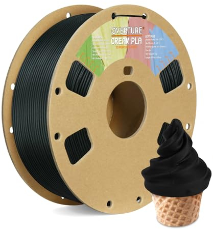 OVERTURE Creme PLA Filament, Pappspule, Premium PLA 1kg (2.2lbs), Maßgenauigkeit 99% Wahrscheinlichkeit +/- 0.03mm, Fit die meisten FDM Drucker (Creme Schwarz)