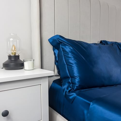 Jasmine Silk 100% 19 Momme Charmeuse Silk Pillowcase Oxford Style 50 cm x 75 cm + 7cm Border Envelope Closure RRP £45 (Navy)