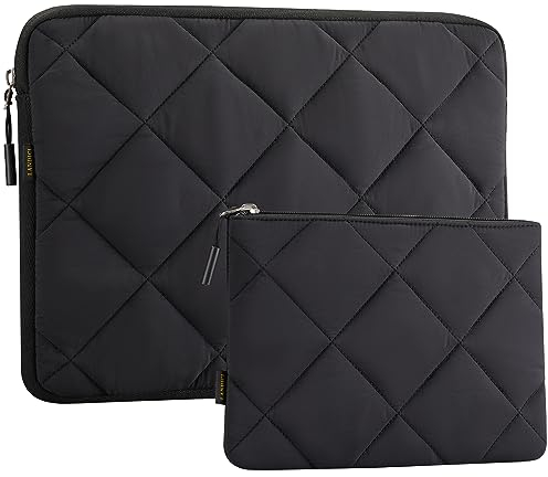 LANDICI Puffy Laptop Sleeve Case 15.6 16 Inch for for MacBook Pro M3/M4 16, HP Acer Lenovo Dell Asus Laptop, Cute Computer Cover Bag with Accessories Pouch, Black