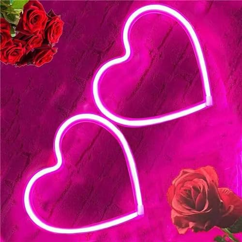 Segno del Heart Led 2 pezzi,Lampada al neon a forma di cuore d'amore di San Valentino alimentata a batteria per Matrimonio Decorazione della parete della stanza delle donne della ragazza(Rosa)