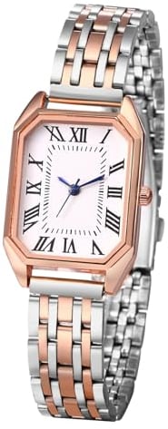 JewelryWe Uhren Damen Edelstahl Rechteckig: Elegant Analog Quarz Armbanduhr Frauen Silber Rosegold Edelstahl Armband Lässige Uhr Damenuhr mit Rechteck Römischen Ziffern Zifferblatt