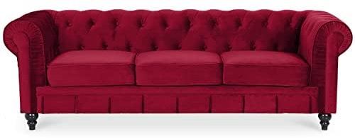 Altesse - Canape Chesterfield Velours 3 Places Rouge
