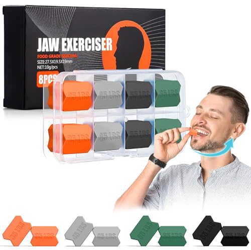 8 Stk Jaw-line Trainer, Kiefer Trainer, Jaw-line Gum, Kiefer Exerciser, Jaw-line Toner Definieren mit 4 Widerstandsstufen für Männer & Frauen für Gesicht, Mund, Meißel & Verbesserung der Kieferlinie